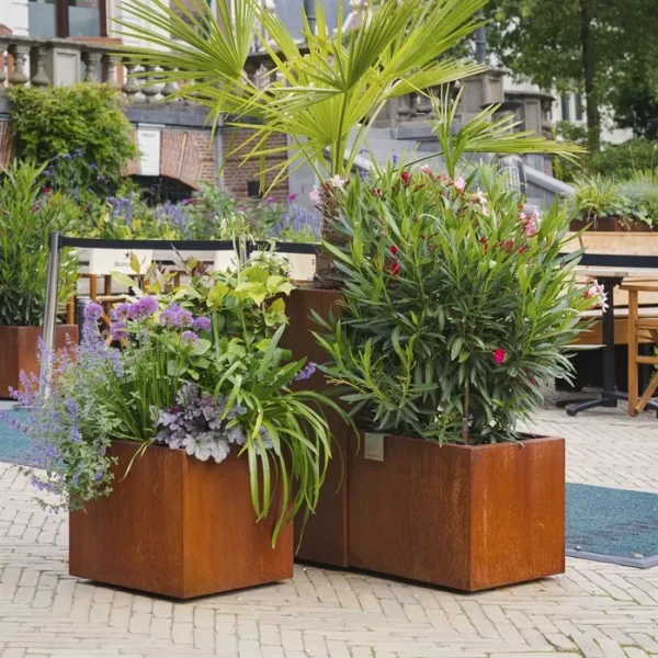 Plantenbak Carrez met wielen cortenstaal 80x80x80 cm