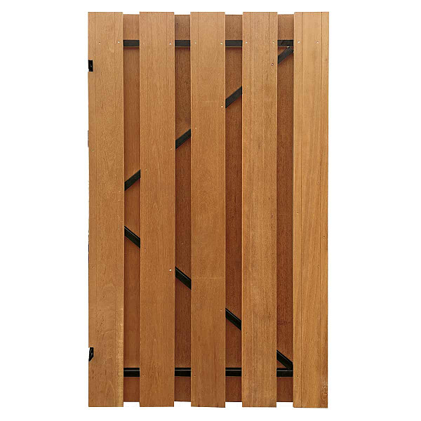 Hardhouten Tuindeur Recht Verticaal 120x180 cm op verstelbaar stalen frame zwart gecoat