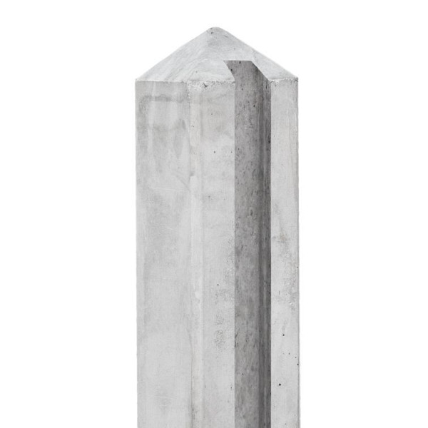 Brede sleufpaal tussenmodel tbv stapelprofielen wit/grijs piramidekop 11,5x11,5x278 cm
