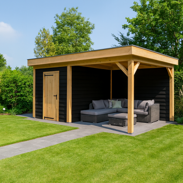 JWOODS Buitenverblijf 600x300cm incl. berging 200(b), Geschaafd met zweeds rabat zwart