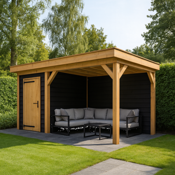 JWOODS Buitenverblijf 600x300cm incl. berging 200(b), Geschaafd met zweeds rabat zwart