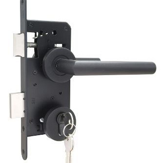 RVS Zwart gepoedercoat Deurbeslag tbv verstelbaar stalen frame met cilinderslot, deurkrukken, sluitp