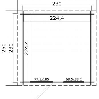 <h1><strong>Wels 2</strong></h1><p>De stapelblokhut Wels 2 is een kleine blokhut, met name geschikt als extra bergruimte. Geleverd met een 6-ruits glasdeur. Het extra raam aan de zijkant zorgt voor extra licht binnen.<br /><ul><li>Houtdikte 28 mm.</li><li>Buitenmaat dak (bxd) 263,7x250 cm.</li><li>Funderingsmaat (bxd) 230x230 cm.</li><li>Nokhoogte 234 cm.</li><li>Wandhoogte 194 cm.</li><li>Uitvoering: enkele glas deur en draai-kiep raam.</li><li>Inclusief vloer (onbehandeld) en bevestigingsmateriaal.</li><li>Exclusief dakbedekking.</li></ul><strong> Let op, bij een gespoten blokhut zijn ramen, deuren, gordingen, boeidelen en dakhout altijd wit.</strong><br /><br/><p>Benodigde dakleer of shingles, 1x 15m dakleer of 3x pak shingles.</p><p>Benodigde dakgotensets, 2x basisset + 1x uitbreidingsset</p>