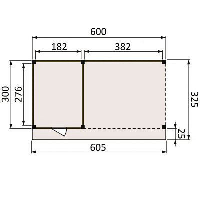 <p><strong>JWOODS Buitenverblijf 600x370cm incl. berging 200(b), Geschaafd met horizontaal triple rabat</strong></p><p>Voor een voordelige prijs een prachtige overkapping in je tuin plaatsen? Dat kan met een JWOODS Buitenverblijf, een goedkope terrasoverkapping, samengesteld als ‘doe het zelf bouwpakket’. Het grote voordeel van het JWOODS concept zit hem in de prijs, welke een stuk voordeliger is in vergelijking met een prefab pakket. Uit onze voorraad tuintimmerhout stellen we een bouwpakket samen uit de beste naaldhoutsoorten, zoals Lariks, Douglashout en Redwood. Bij aanschaf wordt je uiteraard voorzien van een duidelijke opbouwinstructie.  </p><p><strong>Doe het zelf bouwpakket</strong></p><p>Het doe het zelf pakket wordt compleet geleverd inclusief dakbedekking, stadsuitloop, bevestigingsmaterialen etc. Wil je exact weten waar het pakket uit bestaat? Scroll dan naar beneden voor de complete materialenlijst. Optioneel kunnen de 12x12x300 cm palen tegen meerprijs worden vervangen voor 15x15x300 cm (bij een fijnbezaagd model) of 14x14x300 cm (bij een geschaafd model).<br />Betonpoeren, daktrimmen, een hemelwater afvoerset, een dakverankeringset en ventilatieroosters zijn optioneel en kunnen besteld worden bij de extra opties.</p><p><strong>Fundering Overkapping</strong></p><p>Voor een solide constructie monteer je de palen op betonpoeren. Rondom de poeren stort je (snel)beton. De getoonde maten zijn de funderingsmaten. Het dak overstek is standaard 30 cm diep en 5 cm in de breedte. Betonpoeren zijn in verschillende uitvoeringen verkrijgbaar. Wij raden de betonpoer de luxe 18x18x50 van harte aan.</p><p><strong>Overkapping van Lariks Douglashout en Redwood</strong></p><p>Een JWOODS Buitenverblijf wordt samengesteld uit Douglashout en Redwood hout.<br /><br />Douglas/Lariks is een prachtig duurzaam materiaal. Het heeft een mooie rood/oranje gevlamde kleur. Binnen het assortiment kan je kiezen uit "geschaafd" of "fijnbezaagd" douglas hout. Geschaafde materialen hebben een zacht en glad oppervlak. De geschaafde materialen zijn zeer maatvast door het drogen van het hout. Door uitdroging van Douglas hout is er wel kans op scheurvorming in palen of planken, dit doet echter niets af aan de kwaliteit van het hout. De fijnbezaagde materialen zijn wat ruwer aan oppervlak en de kopkanten kunnen wat splinterig zijn. Fijnbezaagd hout word vers gezaagd en kan na indrogen wat minder maatvast zijn. Ook kan er op fijnbezaagd materiaal schimmelvorming ontstaan.</p><p>JWOODS RedWood is een PEFC/FSC gekeurd, geïmpregneerd naaldhoutproduct met een warme, roodroze uitstraling. RedWood heeft dezelfde warme, authentieke uitstraling als douglashout én het behoudt lang zijn kleur. Het is daarmee een prachtig alternatief voor Douglashout.</p><p><strong>Dakbedekking</strong></p><p>Een JWOODS Buitenverblijf wordt geleverd <strong>inclusief</strong> dakbedekking voor het platte dak. Het EPDM rubberfolie wordt compleet op maat aangeleverd met EPDM lijm. Voor de afvoer van het hemelwater wordt een vierkante stadsuitloop meegeleverd.</p><p>Voor de afwerking van de dakranden en het EPDM zijn optioneel daktrimmen te bestellen.</p><p><strong>Onderhoud Overkapping</strong></p><p>Een JWOODS Buitenverblijf behoeft weinig onderhoud. Echter raden wij aan om het hout te behandelen met de producten van Hermadix. Voordelen:</p><ul>	<li>​​​​​​​Verlengt de levensduur van het hout</li>	<li>Beschermt het hout tegen krimpen, zwellen, kromtrekken en scheuren door uitdroging en vocht</li>	<li>Behoudt de mooie kleur en gaat het natuurlijke vergrijzingsproces tegen</li>	<li>Beschermt u het hout tegen UV-straling, vocht, schimmels en houtrot</li></ul><p>Zit jouw ideale terrasoverkapping niet bij de collectie? Neem gerust contact op, we helpen je graag verder.</p>