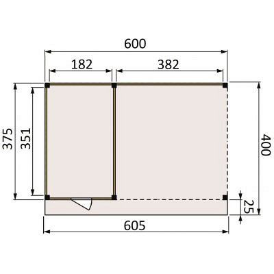 <p><strong>JWOODS Buitenverblijf 600x370cm incl. berging 200(b), Geschaafd met zweeds rabat blank</strong></p><p>Voor een voordelige prijs een prachtige overkapping in je tuin plaatsen? Dat kan met een JWOODS Buitenverblijf, een goedkope terrasoverkapping, samengesteld als ‘doe het zelf bouwpakket’. Het grote voordeel van het JWOODS concept zit hem in de prijs, welke een stuk voordeliger is in vergelijking met een prefab pakket. Uit onze voorraad tuintimmerhout stellen we een bouwpakket samen uit de beste naaldhoutsoorten, zoals Lariks, Douglashout en Redwood. Bij aanschaf wordt je uiteraard voorzien van een duidelijke opbouwinstructie.  </p><p><strong>Doe het zelf bouwpakket</strong></p><p>Het doe het zelf pakket wordt compleet geleverd inclusief dakbedekking, stadsuitloop, bevestigingsmaterialen etc. Wil je exact weten waar het pakket uit bestaat? Scroll dan naar beneden voor de complete materialenlijst. Optioneel kunnen de 12x12x300 cm palen tegen meerprijs worden vervangen voor 15x15x300 cm (bij een fijnbezaagd model) of 14x14x300 cm (bij een geschaafd model).<br />Betonpoeren, daktrimmen, een hemelwater afvoerset, een dakverankeringset en ventilatieroosters zijn optioneel en kunnen besteld worden bij de extra opties.</p><p><strong>Fundering Overkapping</strong></p><p>Voor een solide constructie monteer je de palen op betonpoeren. Rondom de poeren stort je (snel)beton. De getoonde maten zijn de funderingsmaten. Het dak overstek is standaard 30 cm diep en 5 cm in de breedte. Betonpoeren zijn in verschillende uitvoeringen verkrijgbaar. Wij raden de betonpoer de luxe 18x18x50 van harte aan.</p><p><strong>Overkapping van Lariks Douglashout en Redwood</strong></p><p>Een JWOODS Buitenverblijf wordt samengesteld uit Douglashout en Redwood hout.<br /><br />Douglas/Lariks is een prachtig duurzaam materiaal. Het heeft een mooie rood/oranje gevlamde kleur. Binnen het assortiment kan je kiezen uit "geschaafd" of "fijnbezaagd" douglas hout. Geschaafde materialen hebben een zacht en glad oppervlak. De geschaafde materialen zijn zeer maatvast door het drogen van het hout. Door uitdroging van Douglas hout is er wel kans op scheurvorming in palen of planken, dit doet echter niets af aan de kwaliteit van het hout. De fijnbezaagde materialen zijn wat ruwer aan oppervlak en de kopkanten kunnen wat splinterig zijn. Fijnbezaagd hout word vers gezaagd en kan na indrogen wat minder maatvast zijn. Ook kan er op fijnbezaagd materiaal schimmelvorming ontstaan.</p><p>JWOODS RedWood is een PEFC/FSC gekeurd, geïmpregneerd naaldhoutproduct met een warme, roodroze uitstraling. RedWood heeft dezelfde warme, authentieke uitstraling als douglashout én het behoudt lang zijn kleur. Het is daarmee een prachtig alternatief voor Douglashout.</p><p><strong>Dakbedekking</strong></p><p>Een JWOODS Buitenverblijf wordt geleverd <strong>inclusief</strong> dakbedekking voor het platte dak. Het EPDM rubberfolie wordt compleet op maat aangeleverd met EPDM lijm. Voor de afvoer van het hemelwater wordt een vierkante stadsuitloop meegeleverd.</p><p>Voor de afwerking van de dakranden en het EPDM zijn optioneel daktrimmen te bestellen.</p><p><strong>Onderhoud Overkapping</strong></p><p>Een JWOODS Buitenverblijf behoeft weinig onderhoud. Echter raden wij aan om het hout te behandelen met de producten van Hermadix. Voordelen:</p><ul>	<li>​​​​​​​Verlengt de levensduur van het hout</li>	<li>Beschermt het hout tegen krimpen, zwellen, kromtrekken en scheuren door uitdroging en vocht</li>	<li>Behoudt de mooie kleur en gaat het natuurlijke vergrijzingsproces tegen</li>	<li>Beschermt u het hout tegen UV-straling, vocht, schimmels en houtrot</li></ul><p>Zit jouw ideale terrasoverkapping niet bij de collectie? Neem gerust contact op, we helpen je graag verder.</p>