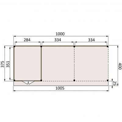 <p><strong>JWOODS Buitenverblijf 1000x370cm incl. berging 300(b), Geschaafd met blokhutprofiel</strong></p><p>Voor een voordelige prijs een prachtige overkapping in je tuin plaatsen? Dat kan met een JWOODS Buitenverblijf, een goedkope terrasoverkapping, samengesteld als ‘doe het zelf bouwpakket’. Het grote voordeel van het JWOODS concept zit hem in de prijs, welke een stuk voordeliger is in vergelijking met een prefab pakket. Uit onze voorraad tuintimmerhout stellen we een bouwpakket samen uit de beste naaldhoutsoorten, zoals Lariks, Douglashout en Redwood. Bij aanschaf wordt je uiteraard voorzien van een duidelijke opbouwinstructie.  </p><p><strong>Doe het zelf bouwpakket</strong></p><p>Het doe het zelf pakket wordt compleet geleverd inclusief dakbedekking, stadsuitloop, bevestigingsmaterialen etc. Wil je exact weten waar het pakket uit bestaat? Scroll dan naar beneden voor de complete materialenlijst. Optioneel kunnen de 12x12x300 cm palen tegen meerprijs worden vervangen voor 15x15x300 cm (bij een fijnbezaagd model) of 14x14x300 cm (bij een geschaafd model).<br />Betonpoeren, daktrimmen, een hemelwater afvoerset, een dakverankeringset en ventilatieroosters zijn optioneel en kunnen besteld worden bij de extra opties.</p><p><strong>Fundering Overkapping</strong></p><p>Voor een solide constructie monteer je de palen op betonpoeren. Rondom de poeren stort je (snel)beton. De getoonde maten zijn de funderingsmaten. Het dak overstek is standaard 30 cm diep en 5 cm in de breedte. Betonpoeren zijn in verschillende uitvoeringen verkrijgbaar. Wij raden de betonpoer de luxe 18x18x50 van harte aan.</p><p><strong>Overkapping van Lariks Douglashout en Redwood</strong></p><p>Een JWOODS Buitenverblijf wordt samengesteld uit Douglashout en Redwood hout.<br /><br />Douglas/Lariks is een prachtig duurzaam materiaal. Het heeft een mooie rood/oranje gevlamde kleur. Binnen het assortiment kan je kiezen uit "geschaafd" of "fijnbezaagd" douglas hout. Geschaafde materialen hebben een zacht en glad oppervlak. De geschaafde materialen zijn zeer maatvast door het drogen van het hout. Door uitdroging van Douglas hout is er wel kans op scheurvorming in palen of planken, dit doet echter niets af aan de kwaliteit van het hout. De fijnbezaagde materialen zijn wat ruwer aan oppervlak en de kopkanten kunnen wat splinterig zijn. Fijnbezaagd hout word vers gezaagd en kan na indrogen wat minder maatvast zijn. Ook kan er op fijnbezaagd materiaal schimmelvorming ontstaan.</p><p>JWOODS RedWood is een PEFC/FSC gekeurd, geïmpregneerd naaldhoutproduct met een warme, roodroze uitstraling. RedWood heeft dezelfde warme, authentieke uitstraling als douglashout én het behoudt lang zijn kleur. Het is daarmee een prachtig alternatief voor Douglashout.</p><p><strong>Dakbedekking</strong></p><p>Een JWOODS Buitenverblijf wordt geleverd <strong>inclusief</strong> dakbedekking voor het platte dak. Het EPDM rubberfolie wordt compleet op maat aangeleverd met EPDM lijm. Voor de afvoer van het hemelwater wordt een vierkante stadsuitloop meegeleverd.</p><p>Voor de afwerking van de dakranden en het EPDM zijn optioneel daktrimmen te bestellen.</p><p><strong>Onderhoud Overkapping</strong></p><p>Een JWOODS Buitenverblijf behoeft weinig onderhoud. Echter raden wij aan om het hout te behandelen met de producten van Hermadix. Voordelen:</p><ul>	<li>​​​​​​​Verlengt de levensduur van het hout</li>	<li>Beschermt het hout tegen krimpen, zwellen, kromtrekken en scheuren door uitdroging en vocht</li>	<li>Behoudt de mooie kleur en gaat het natuurlijke vergrijzingsproces tegen</li>	<li>Beschermt u het hout tegen UV-straling, vocht, schimmels en houtrot</li></ul><p>Zit jouw ideale terrasoverkapping niet bij de collectie? Neem gerust contact op, we helpen je graag verder.</p>