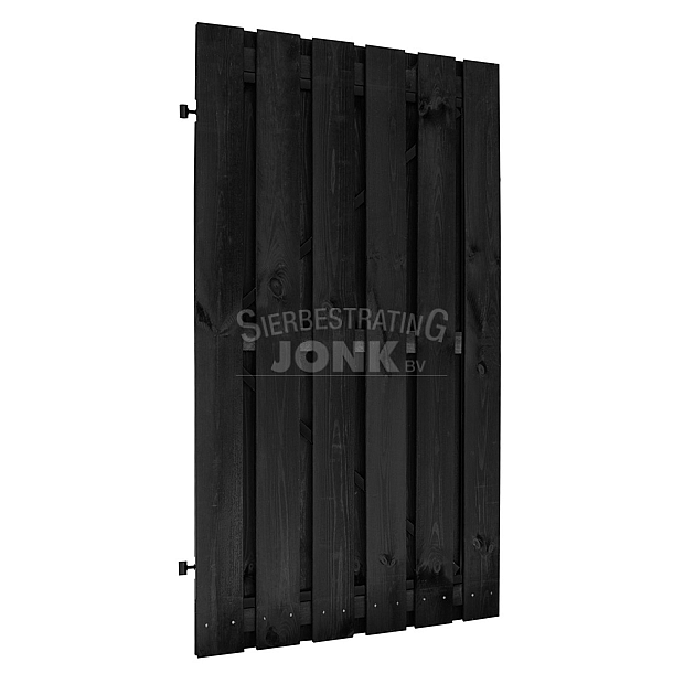 Grenen Tuindeur recht op zwart stalen frame 100x195cm, Zwarte planken