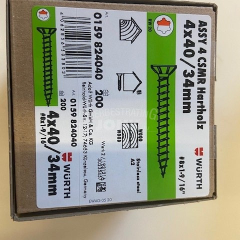 Wurth schroef eco assy 3.0 RVS a2 hardhout 4,0x40/34