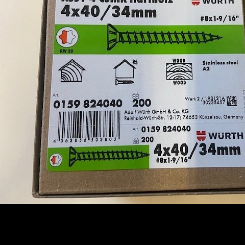 Wurth schroef eco assy 3.0 RVS a2 hardhout 4,0x40/34