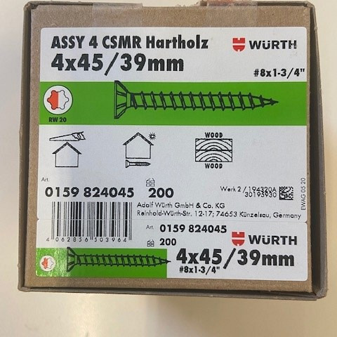 Wurth spaanplaatschroef RVS 4X45/39 assy 4.0