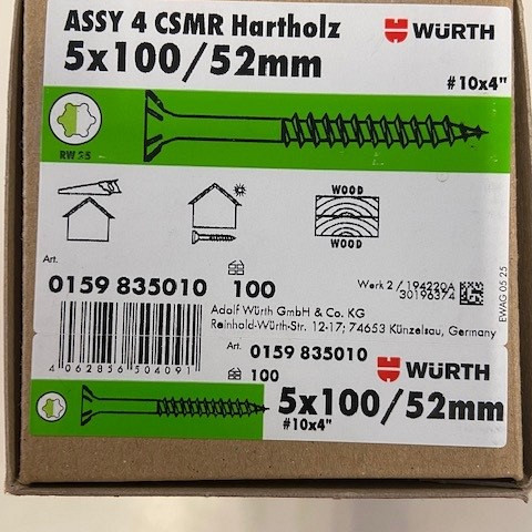 Wurth schroef eco assy 4 RVS a2 hardhout 5,0x100/60