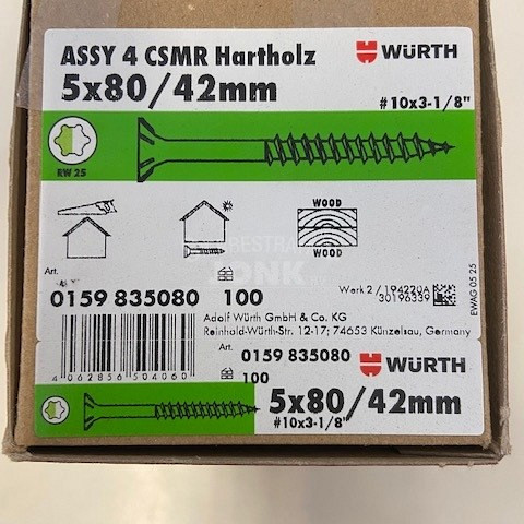 Wurth schroef eco assy 3.0 RVS a2 hardhout 5,0x80/42