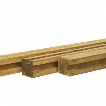 Grenen sleufpaal, 8,8x8,8x270 cm, t.b.v. 28 mm profielplanken, hoekpaal, groen geïmpregneerd