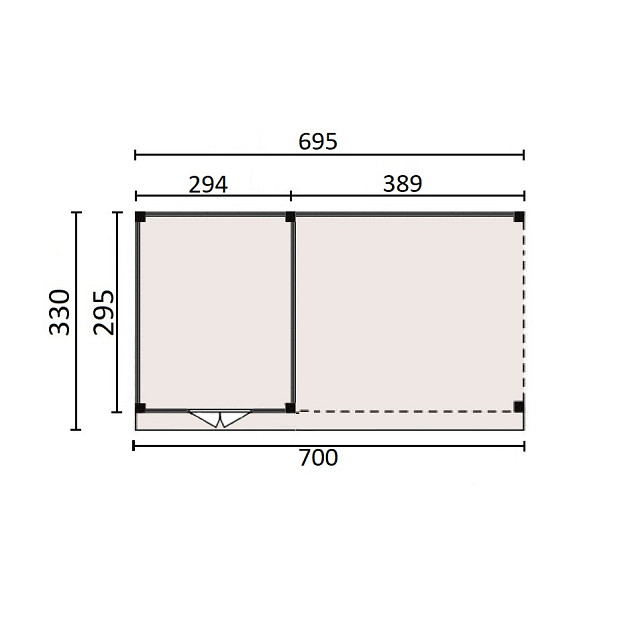 JWOODS Buitenverblijf 700x300cm incl. berging 300(b), Fijnbezaagd zweeds rabat zwart