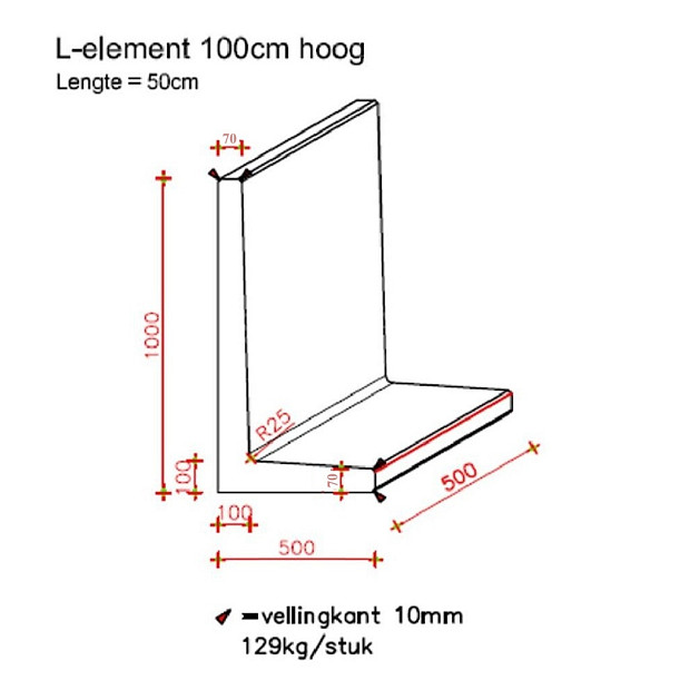 L-Element 50x50x100 cm (L x Voet x H) Roestbruin