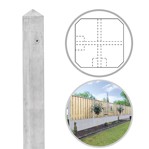 Beton Hoekpaal (2sp) 10x10x280 cm, Grijs tbv Scherm 150