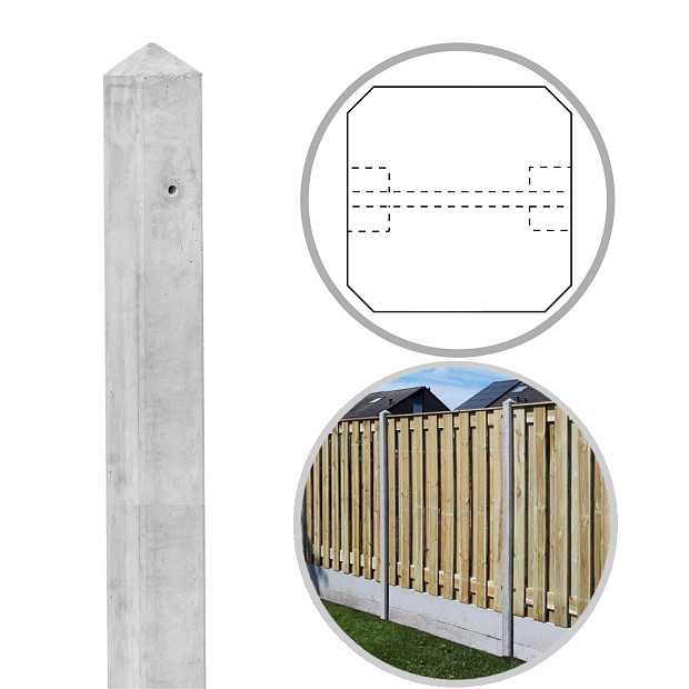 Beton DB Tussenpaal 10x10x308 cm, Grijs tbv Scherm 180