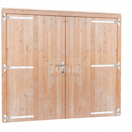 Restpartij Schagen: Douglas dubbele dichte deur extra breed incl. kozijn 255 x 209 cm., onbehandeld