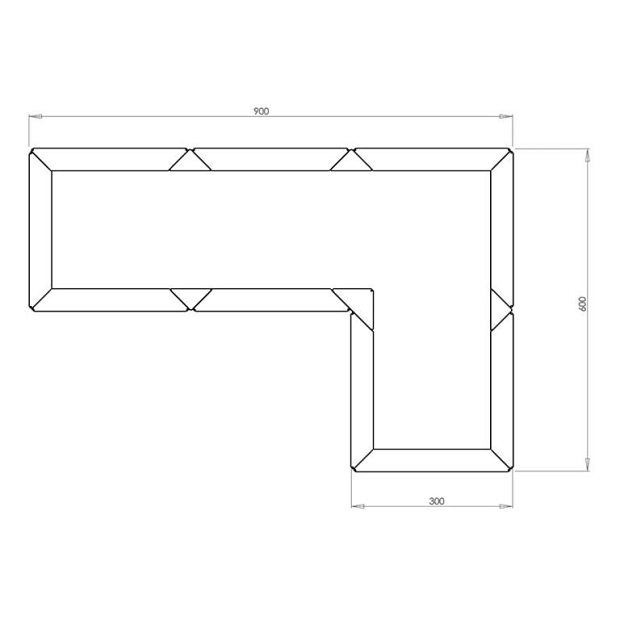Cortenstaal L-vormige plantenbak Kansas 30, 90x60x40 cm met bodemplaat