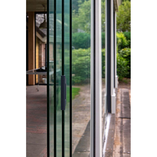 Glazen schuifwandset compleet 4-sporig zwart - inbouwhoogte 228-232 cm deurbreedte 104 cm/max 400 cm