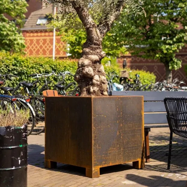 Plantenbak Carrez met poten cortenstaal 80x80x80 cm