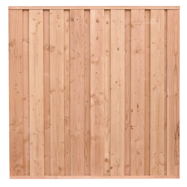 Beto-dichtplankscherm van fijnbezaagde douglas planken 180 x 180 cm.
