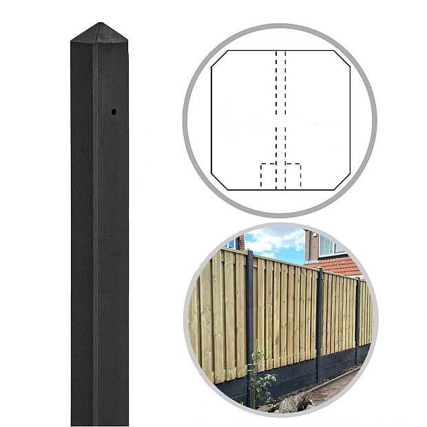 Beton DB Eindpaal 10x10x308 cm, Zwart Gecoat tbv Scherm 180