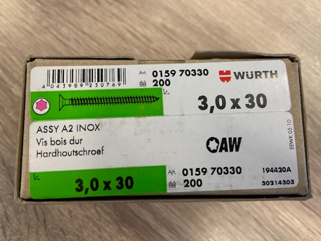 Wurth Spaanplaat Schroef RVS A2 3X30/25