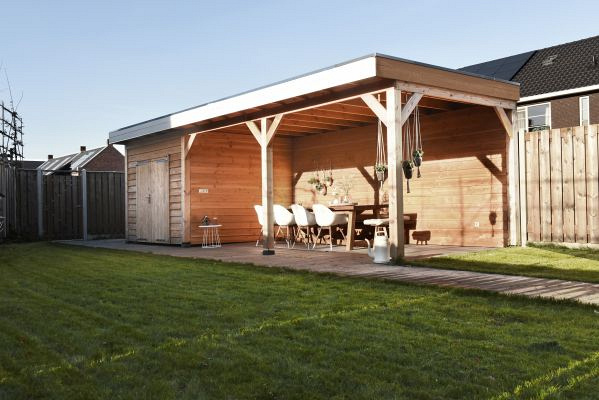 JWOODS Buitenverblijf 600x370cm incl. berging 200(b), Geschaafd met zweeds rabat Naturel