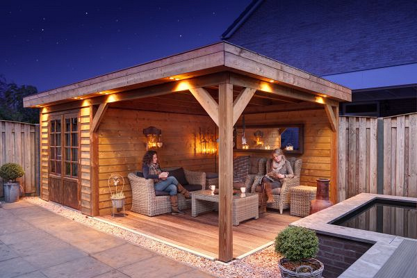 JWOODS Buitenverblijf 800x370cm incl. berging 200(b), Geschaafd met zweeds rabat Naturel