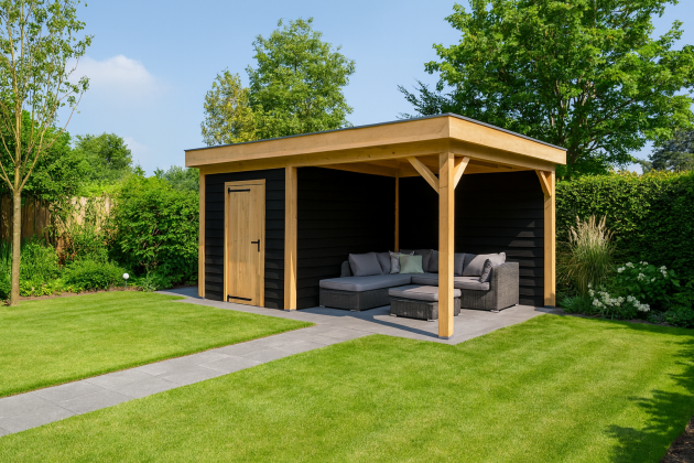 JWOODS Buitenverblijf 600x300cm incl. berging 200(b), Geschaafd met zweeds rabat zwart