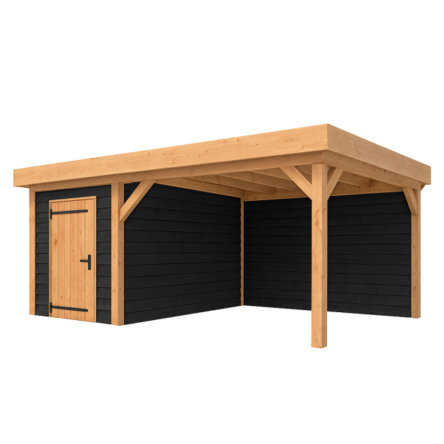 JWOODS Buitenverblijf 600x300cm incl. berging 200(b), Geschaafd met zweeds rabat zwart