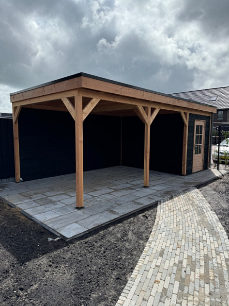 JWOODS Buitenverblijf 700x300cm incl. berging 200(b), Geschaafd met zweeds rabat zwart