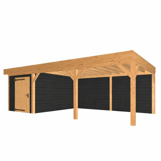 JWOODS Buitenverblijf 800x370cm incl. berging 200(b), Fijnbezaagd zweeds rabat zwart
