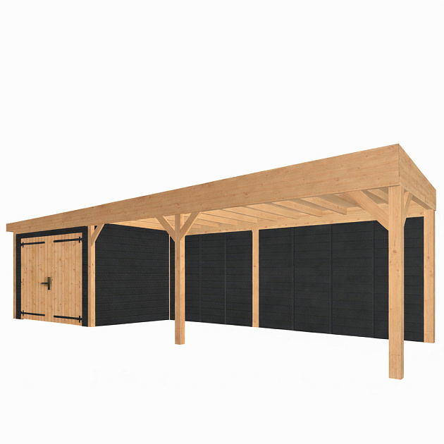 JWOODS Buitenverblijf 1000x300cm incl. berging 300(b), Fijnbezaagd zweeds rabat zwart