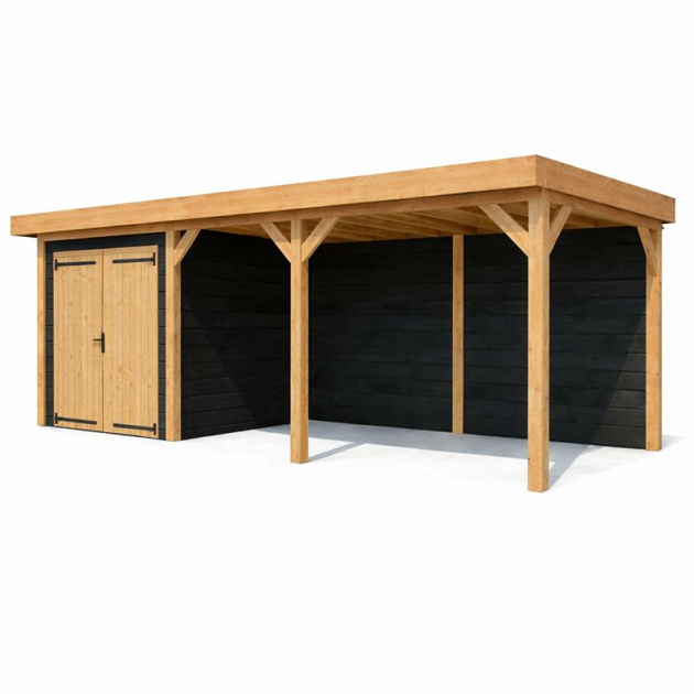 JWOODS Buitenverblijf 1000x370cm incl. berging 300(b), Geschaafd met zweeds rabat zwart