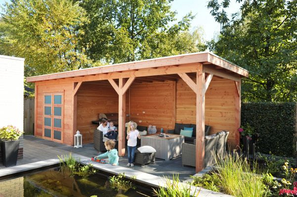 JWOODS Buitenverblijf 600x370cm incl. berging 200(b), Geschaafd met blokhutprofiel