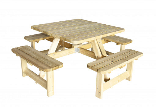 Picknicktafel Vierkant, 8-persoons, bladmaat 115 x 115 cm.