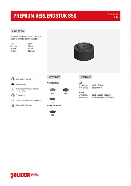 Premium verlengstuk S50 hoogte 5,0 cm
