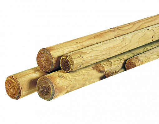 Ronde paal Ø 6 x 150 cm., cilindrisch gefreesd, 1 zijde gepunt, 1 zijde gekroond