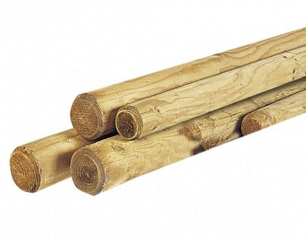 Ronde paal Ø 10 x 300 cm., cilindrisch gefreesd, haaks gekort, 1 zijde gekroond