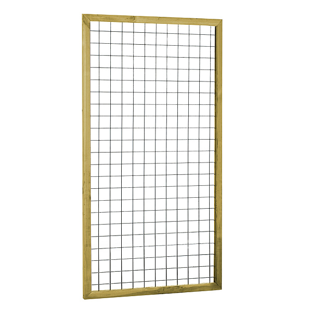 Eco gaastrellis met maas 7,5x7,5 cm, in grenen raamwerk 4,5x4,5 cm, 90x180 cm.