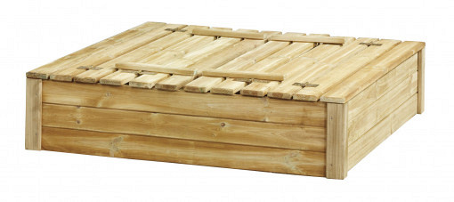 Zandbak Tom met deksel / zitbank, grenen, 120 x 120 x 30 cm.