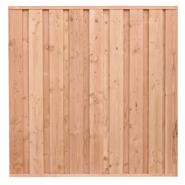 Beto-dichtplankscherm van fijnbezaagde douglas planken 180 x 180 cm.