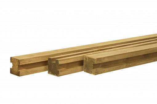 Grenen sleufpaal, 8,8x8,8x270 cm, t.b.v. 28 mm profielplanken, tussenpaal, groen geïmpregneerd