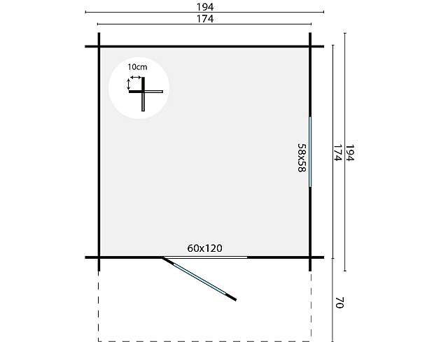 Speelhuisje Finland 194x264x185 cm onbehandeld, geschaafd vuren
