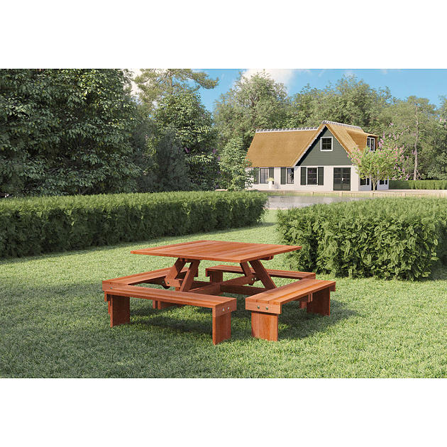 Picknicktafel Vierkant geolied hardhout 210x210x75 cm