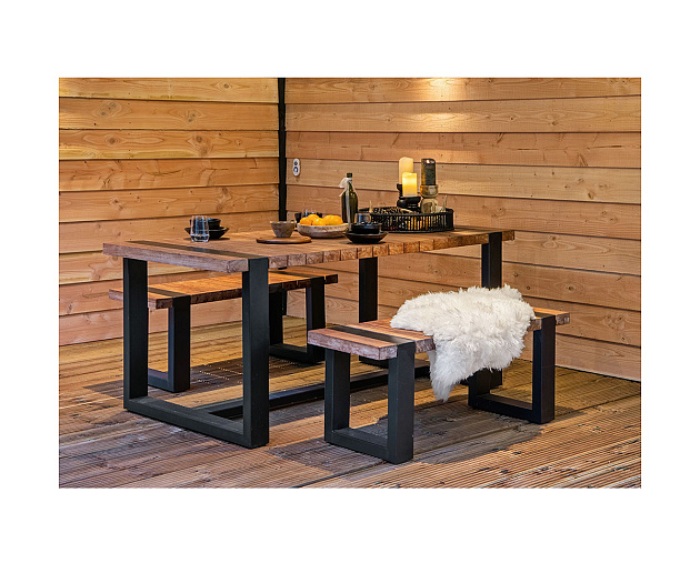 Tuinset Wellington tafel en twee bankjes teak