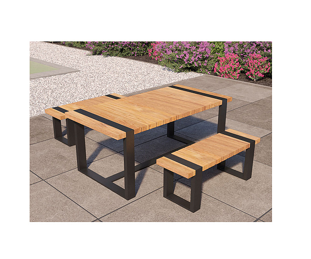 Tuinset Wellington tafel en twee bankjes teak