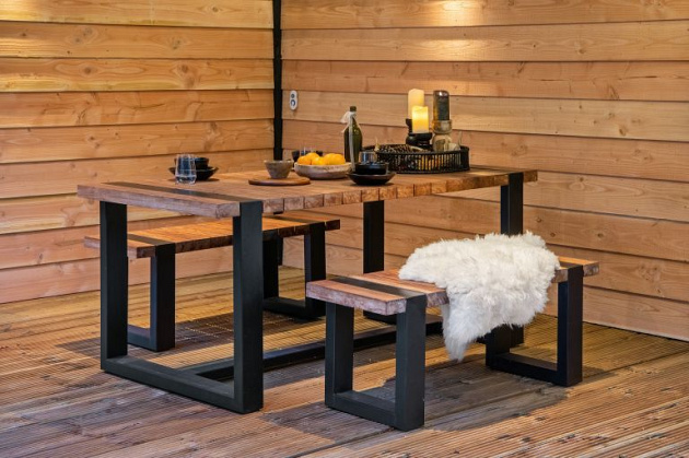 Tuinset Wellington tafel en twee bankjes teak